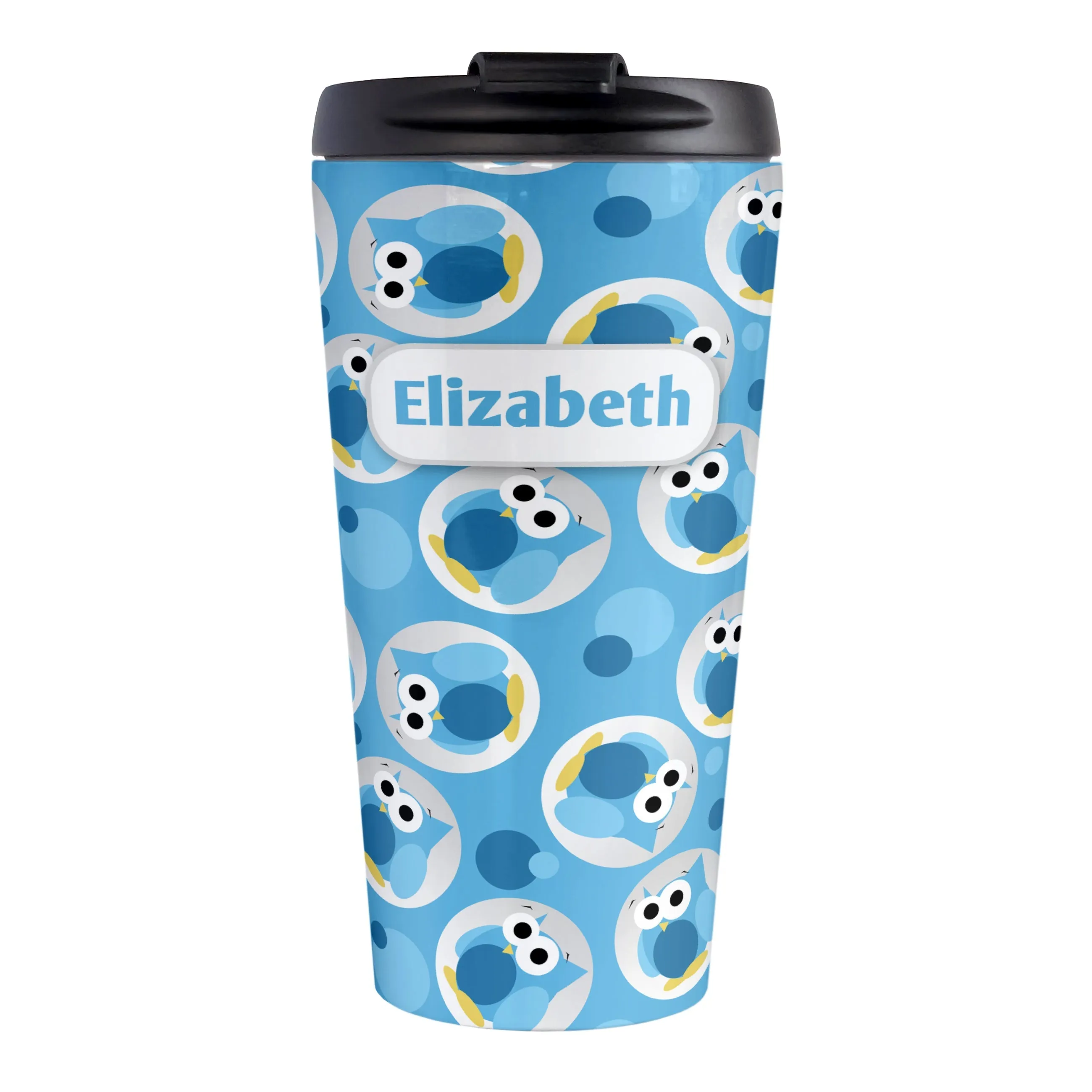 Personalized Funny Cute Blue Owl Pattern Travel Mug