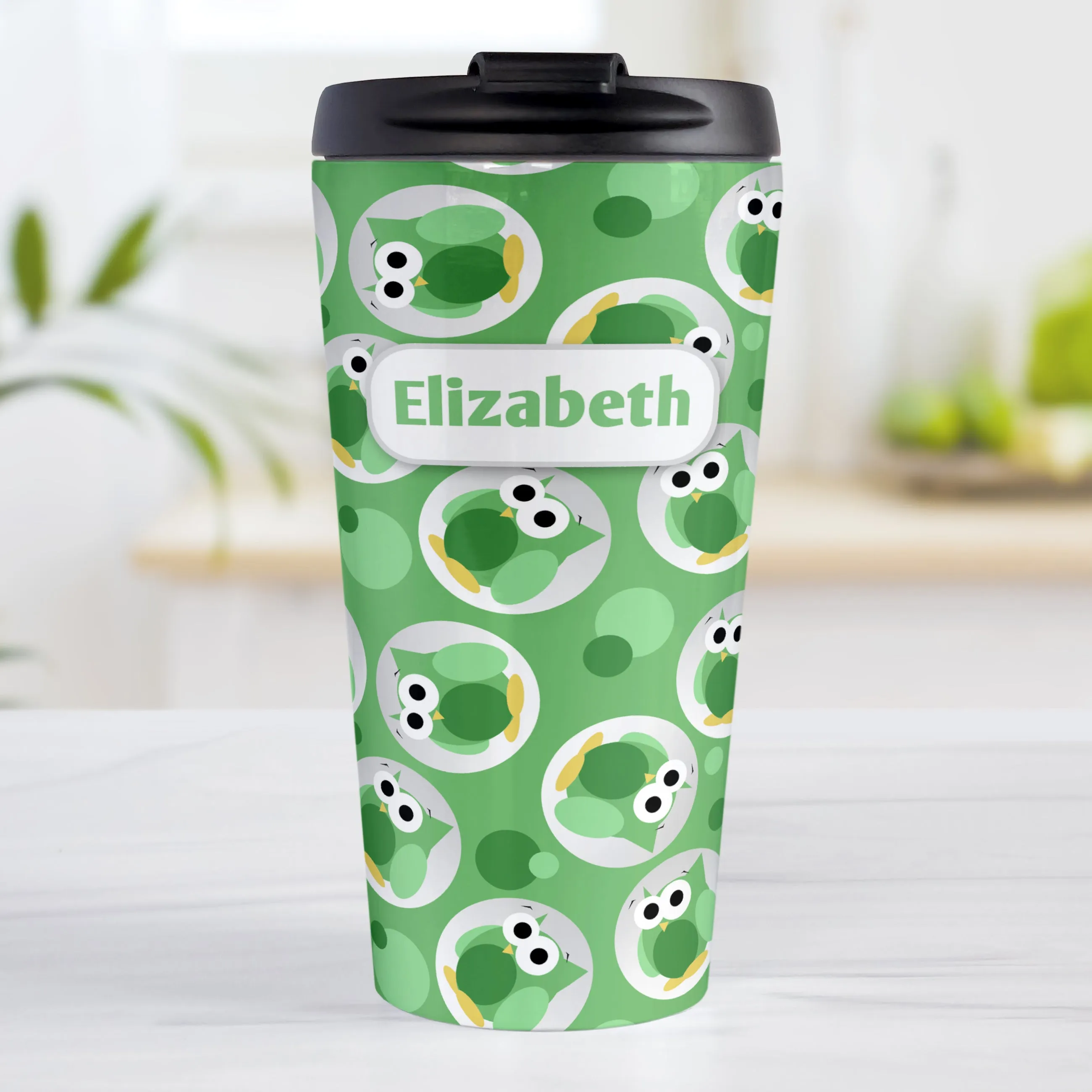 Personalized Funny Cute Green Owl Pattern Travel Mug