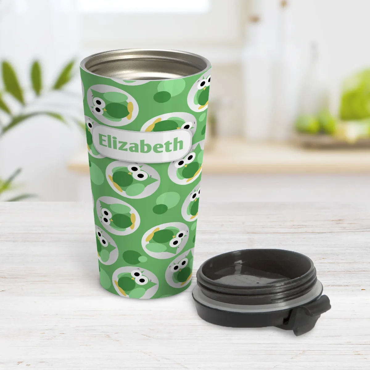 Personalized Funny Cute Green Owl Pattern Travel Mug