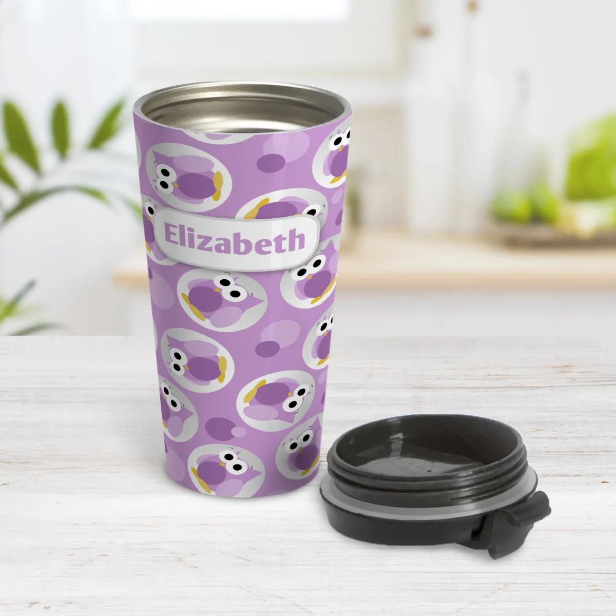 Personalized Funny Cute Purple Owl Pattern Travel Mug