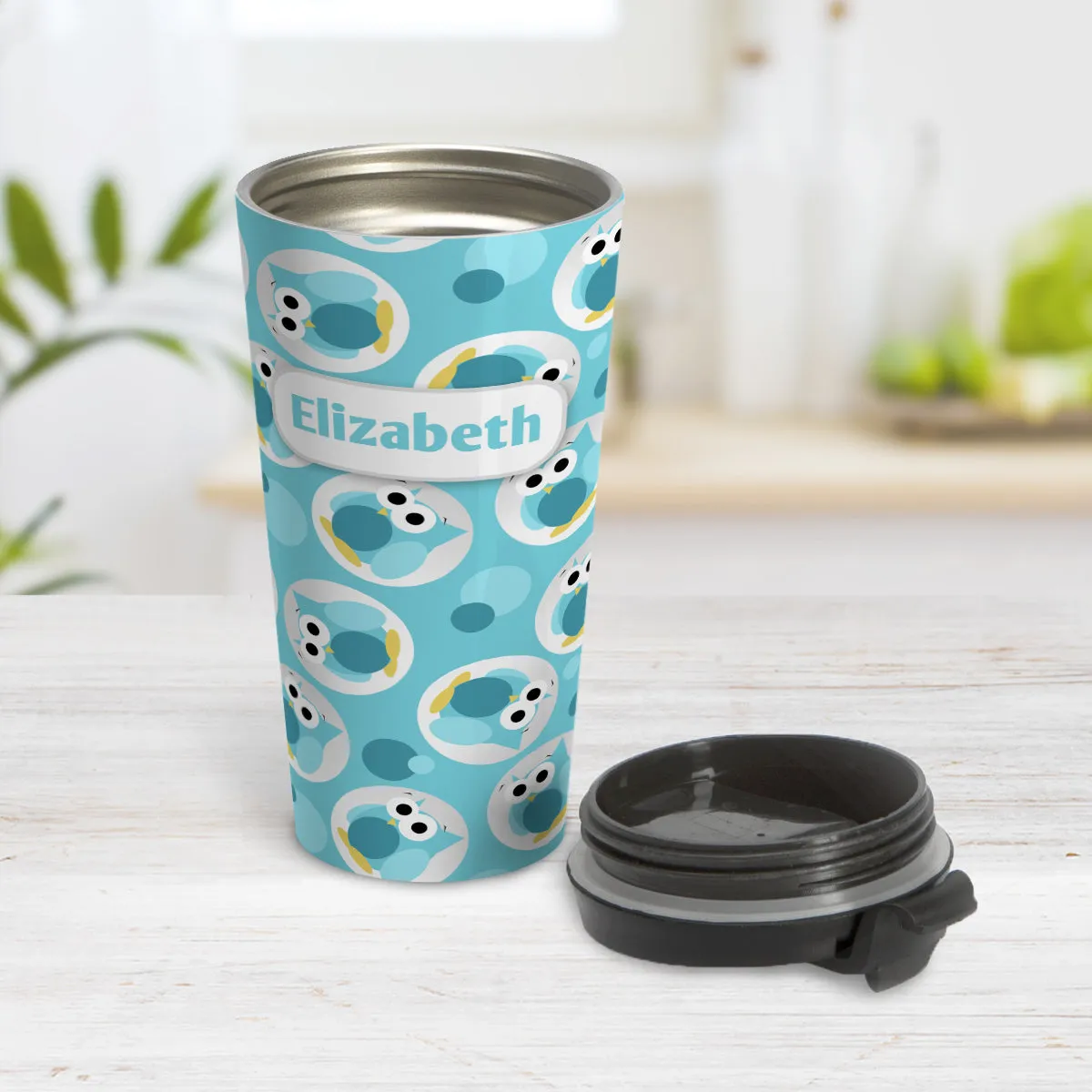 Personalized Funny Cute Turquoise Owl Pattern Travel Mug