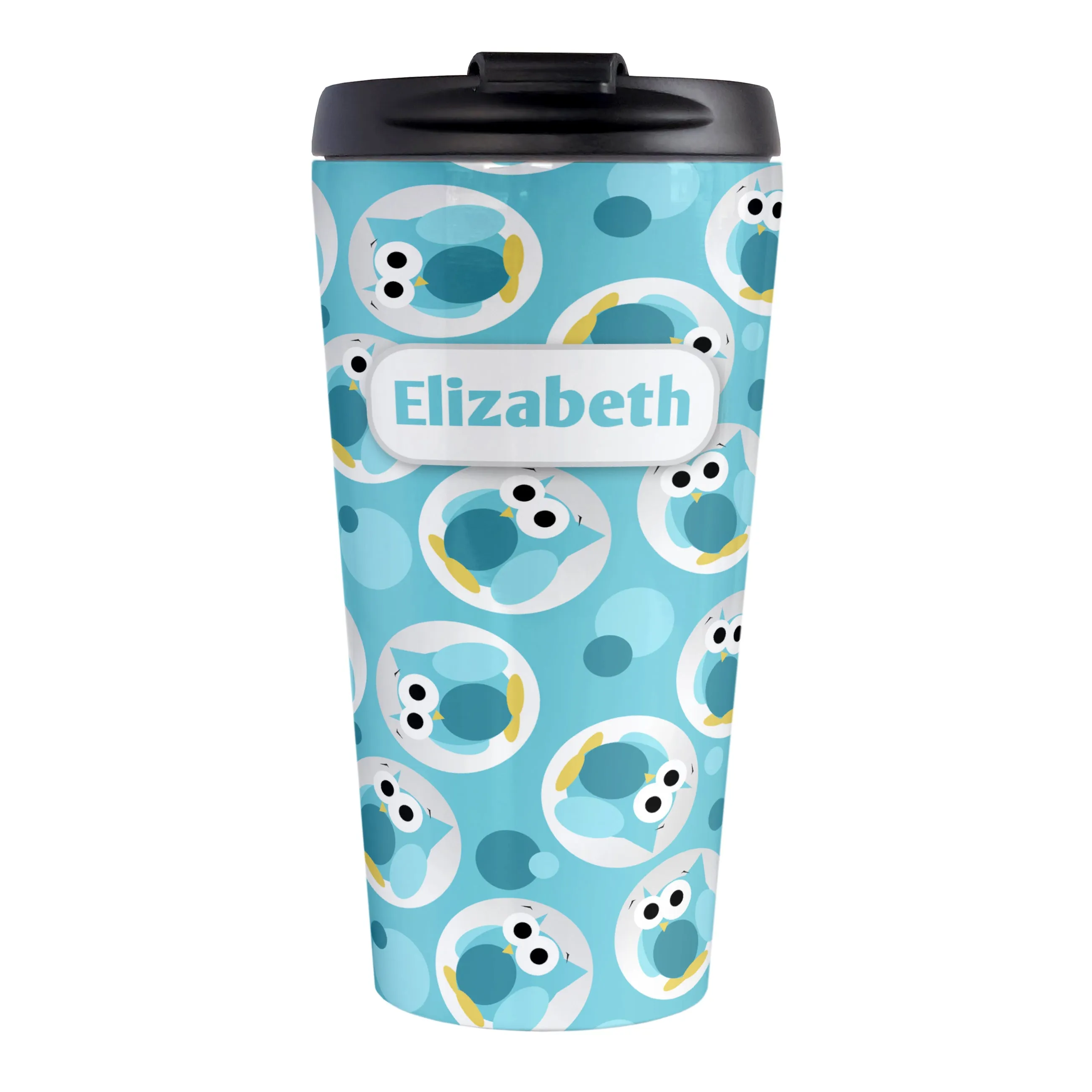 Personalized Funny Cute Turquoise Owl Pattern Travel Mug