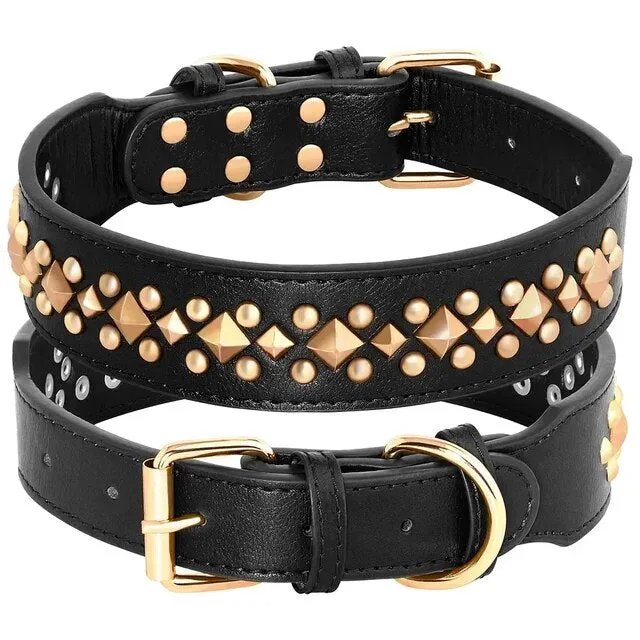 PetAffairs Adjustable Spiked Leather Collar for Big Dogs