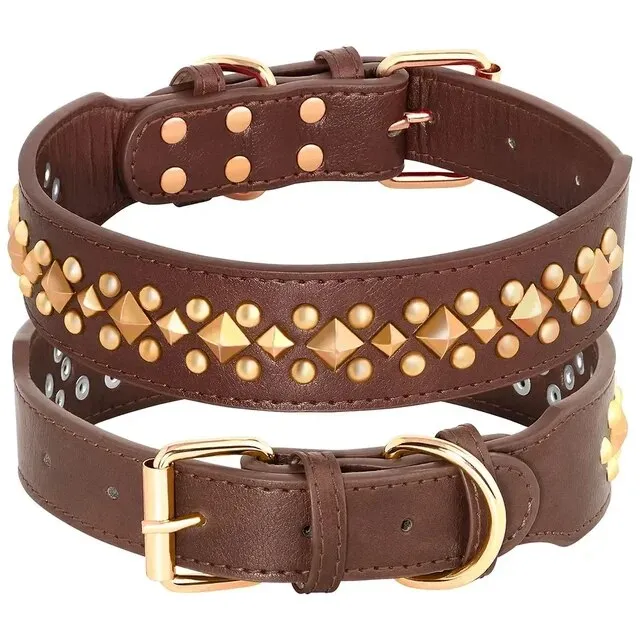 PetAffairs Adjustable Spiked Leather Collar for Big Dogs