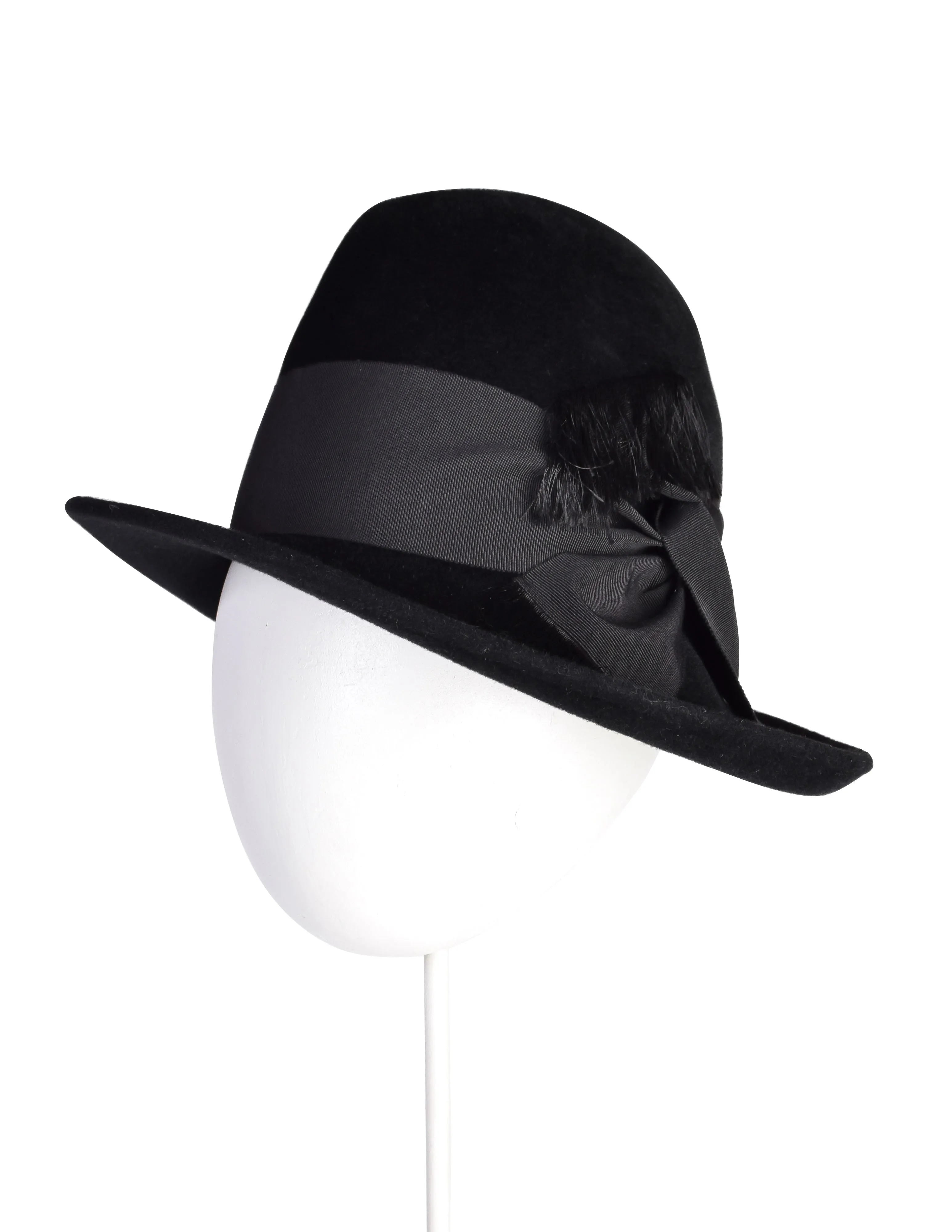 Philip Treacy Vintage Black Wool Fringed Ribbon Asymmetrical Hat