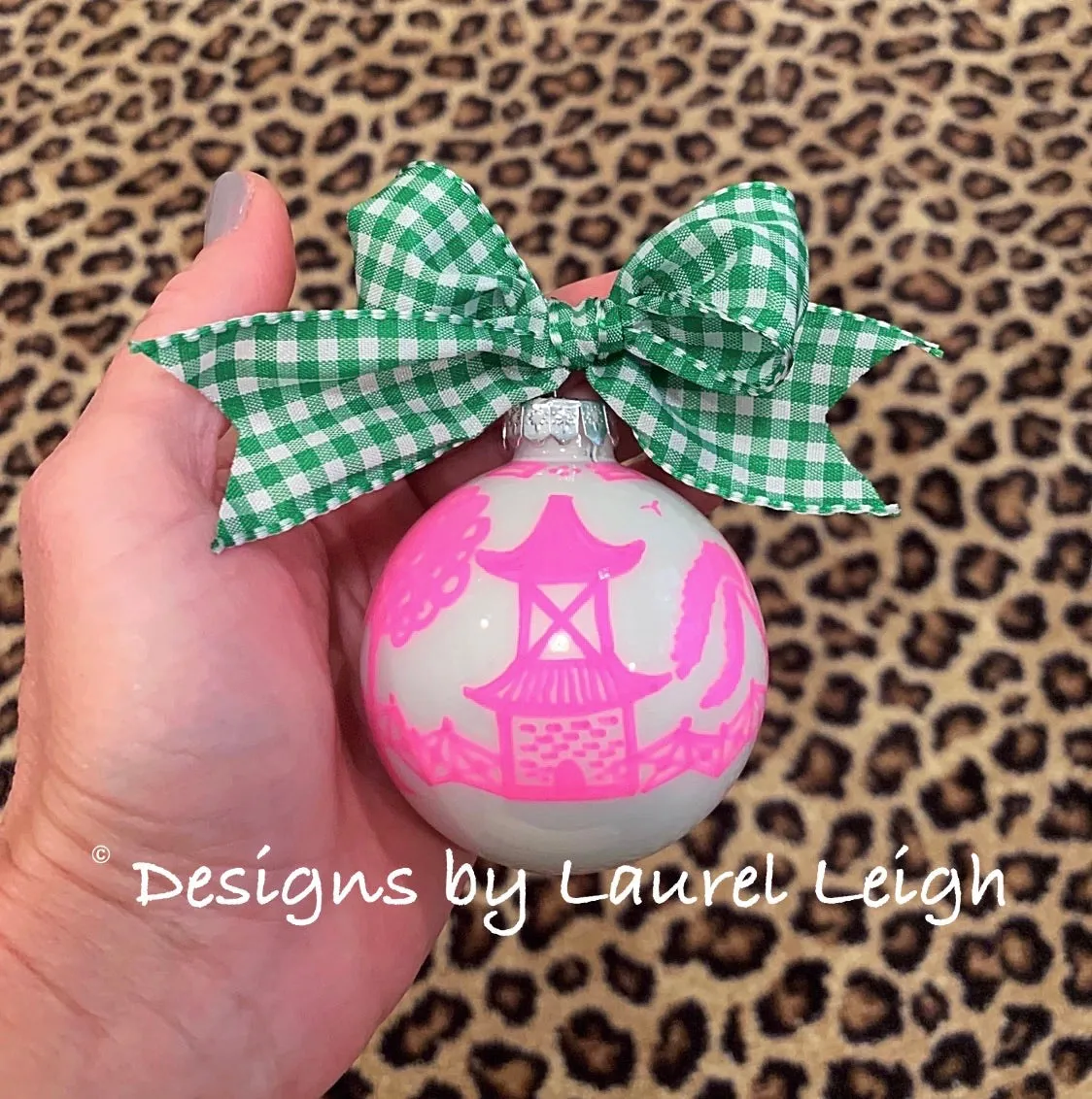 Pink & Green Chinoiserie Hand Painted Ornament