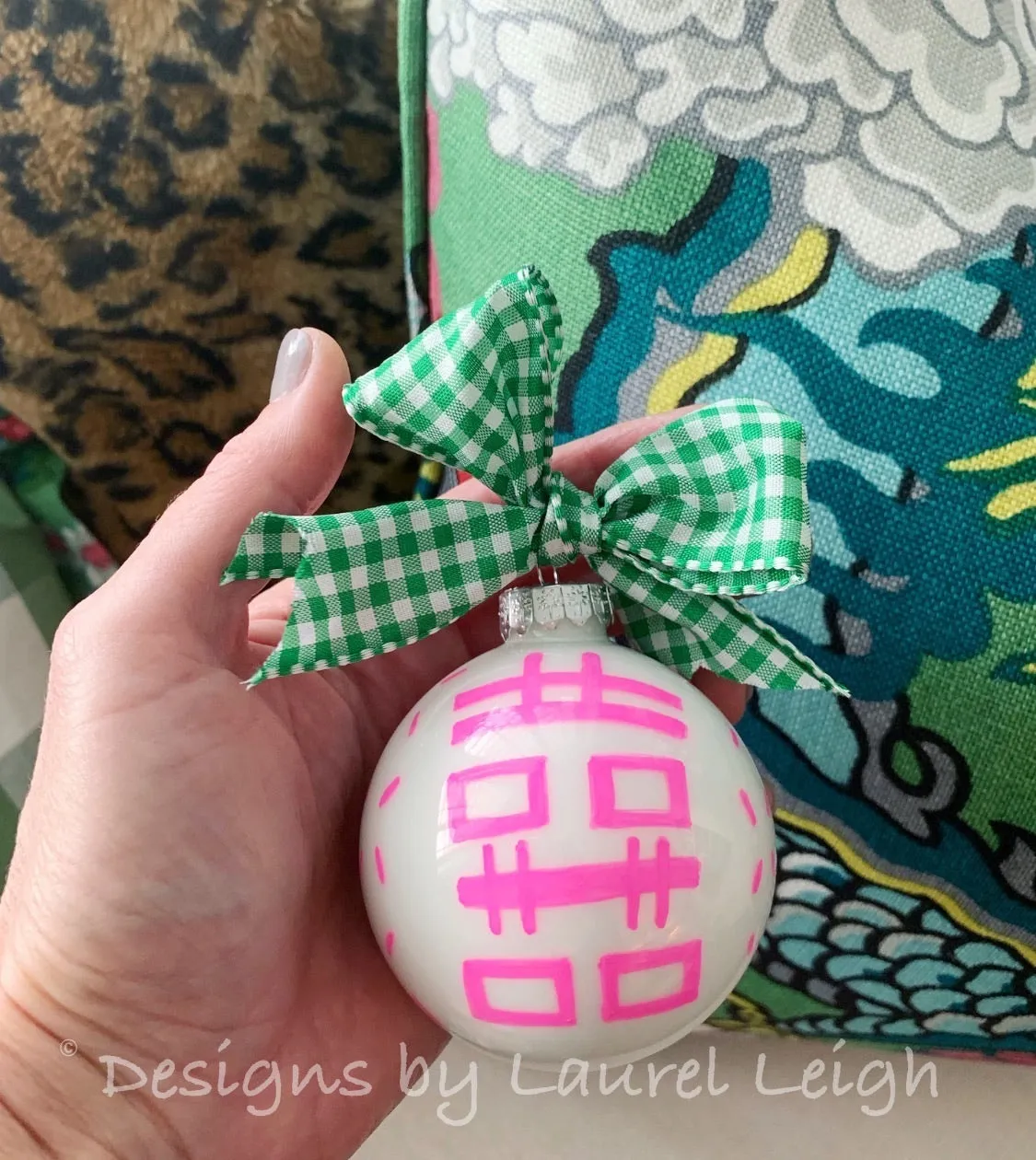 Pink & Green Chinoiserie Hand Painted Ornament