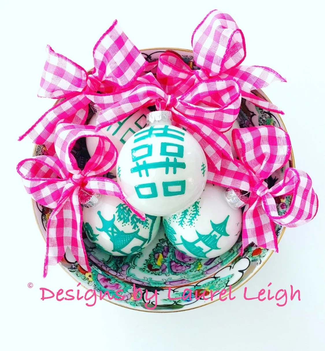 Pink & Green Chinoiserie Hand Painted Ornament