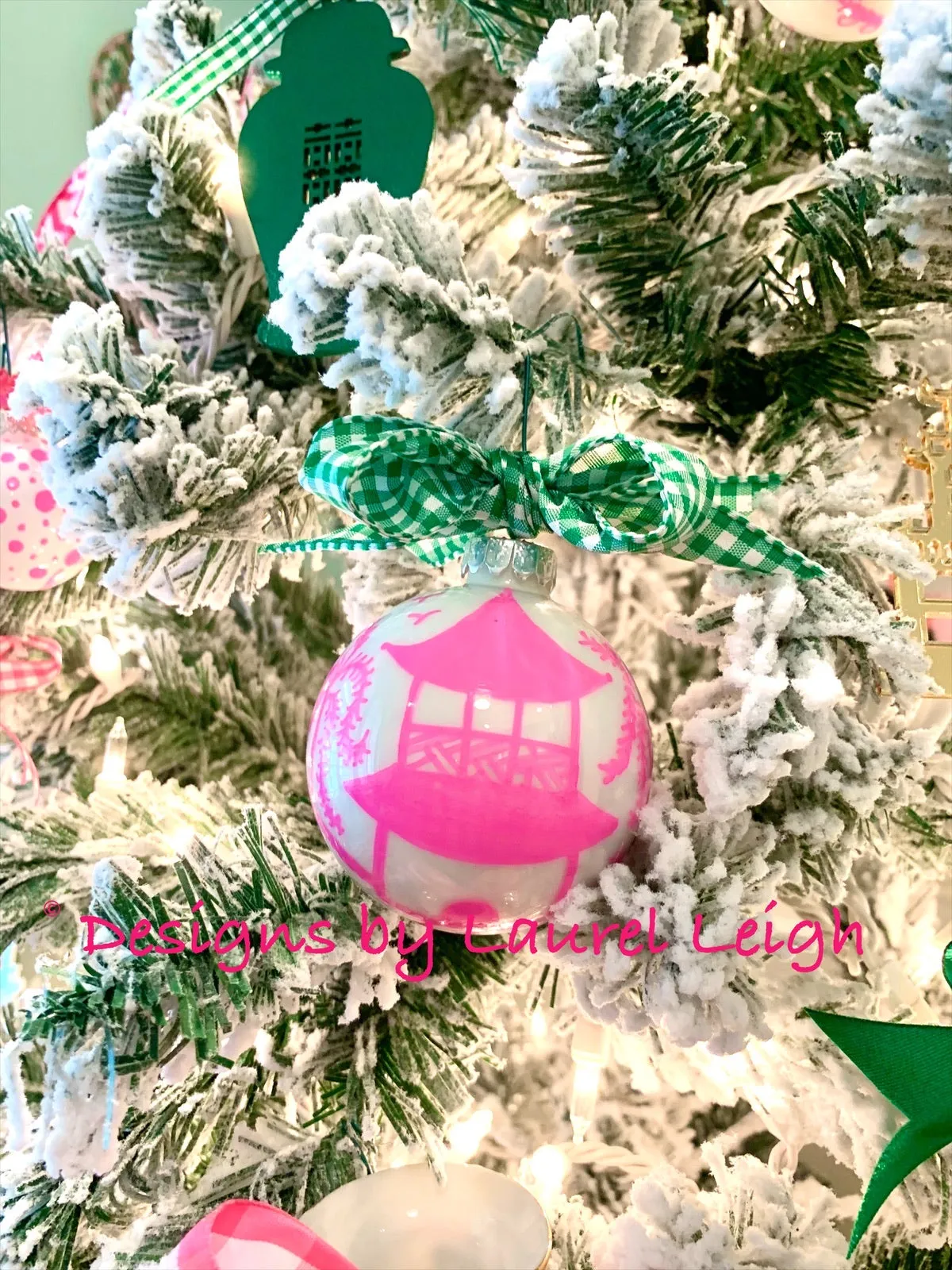 Pink & Green Chinoiserie Hand Painted Ornament