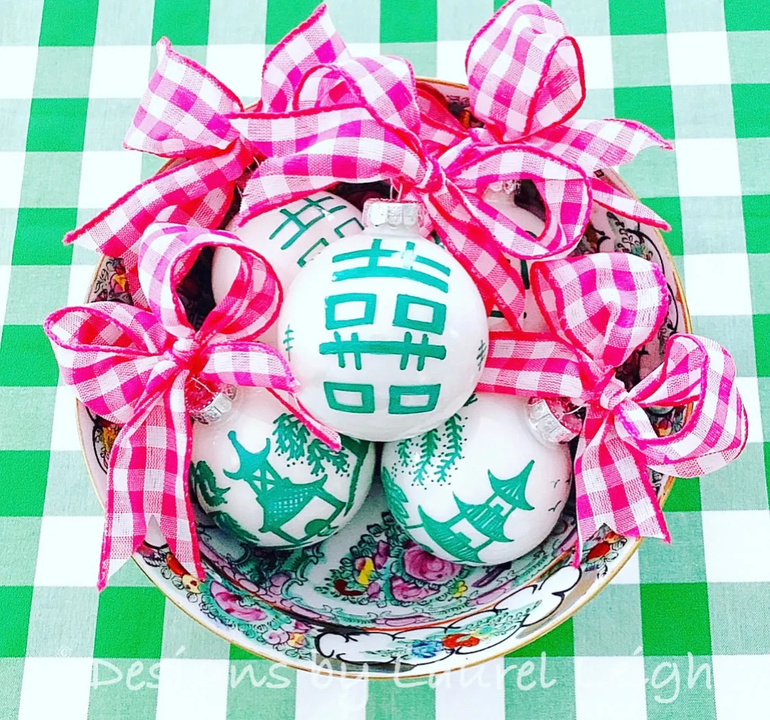 Pink & Green Chinoiserie Hand Painted Ornament