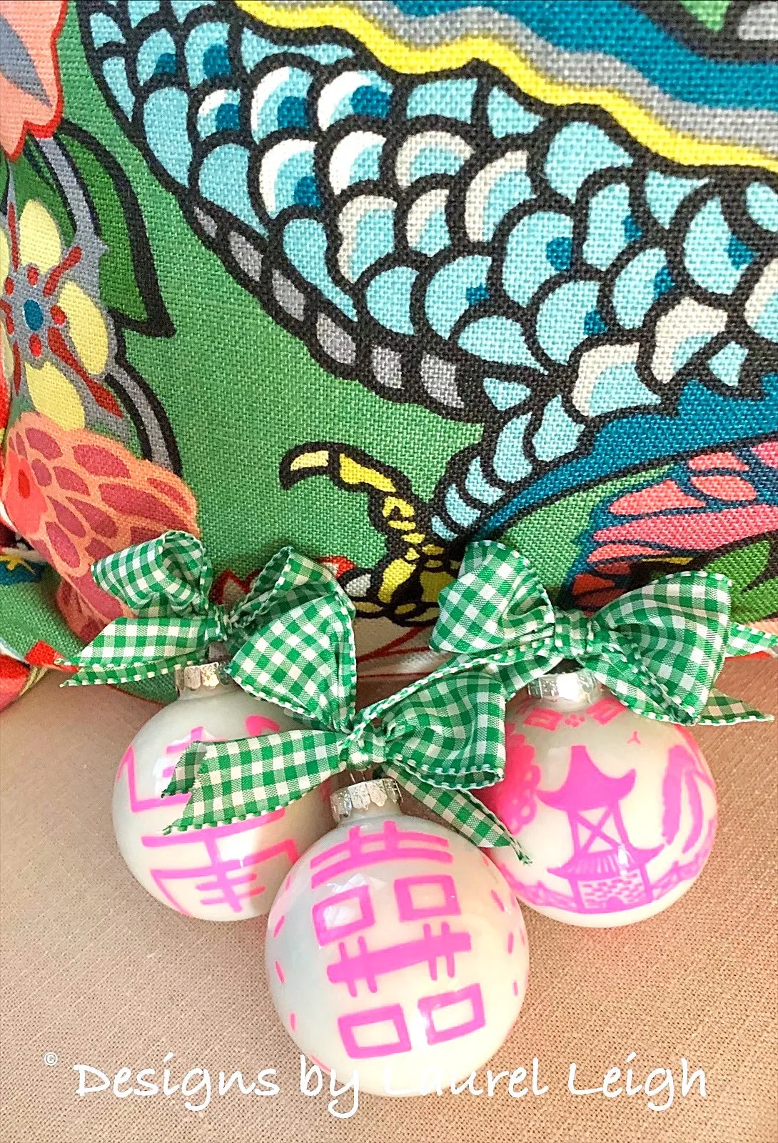 Pink & Green Chinoiserie Hand Painted Ornament