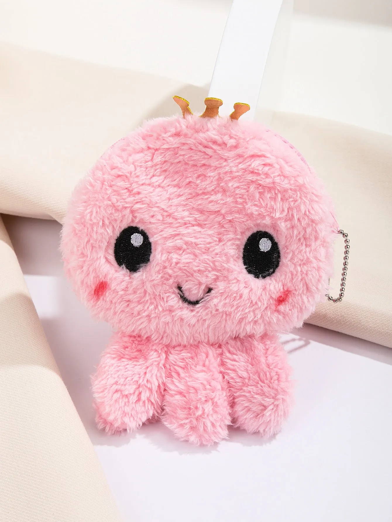 Pink Octopus Fuzzy Coin Purse Change Pouch Coin Case Small Wallet Card Holder