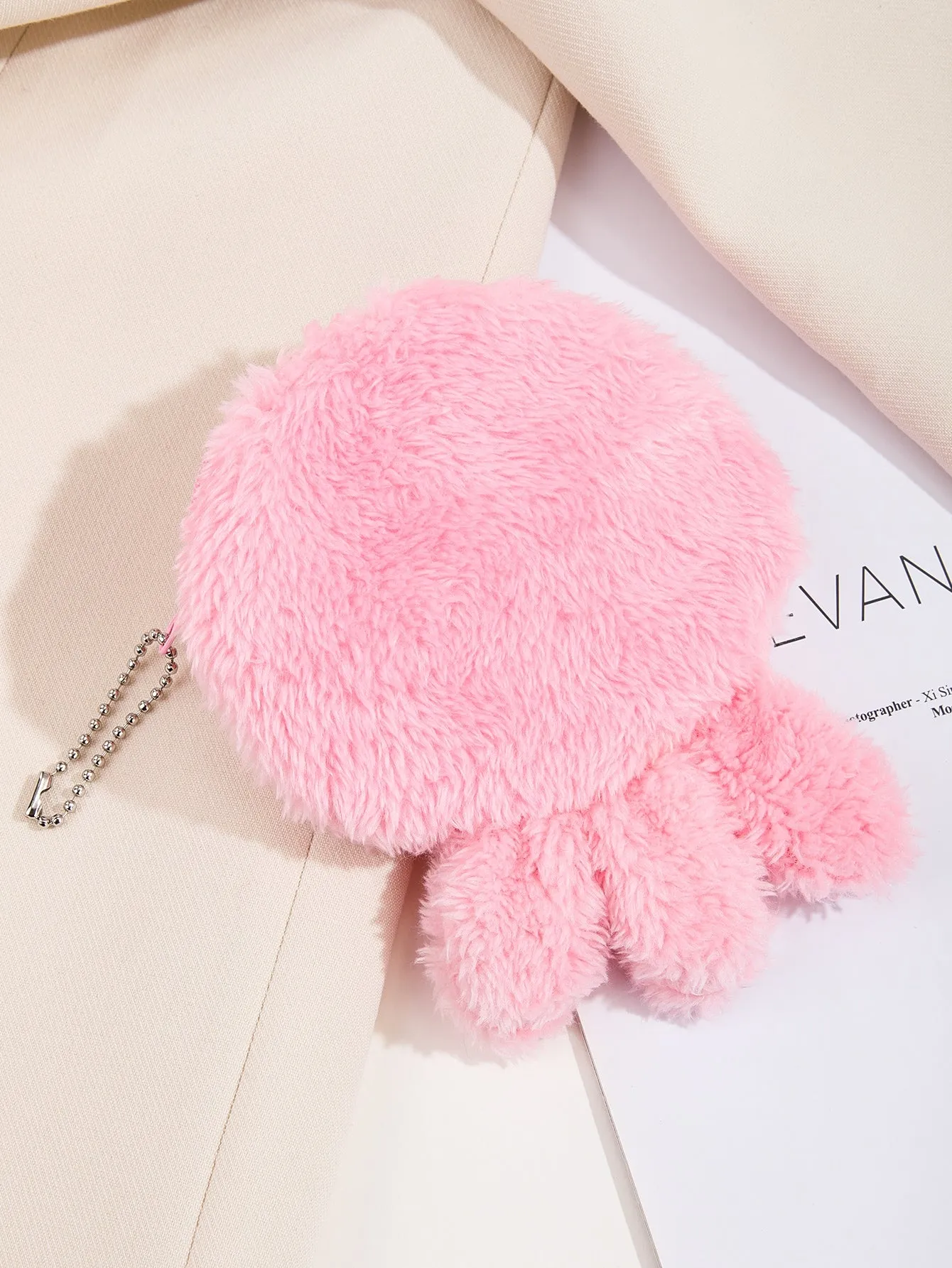 Pink Octopus Fuzzy Coin Purse Change Pouch Coin Case Small Wallet Card Holder