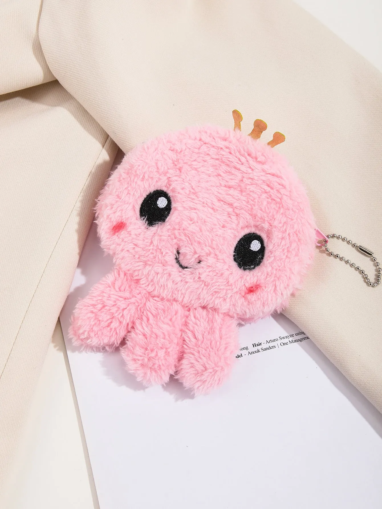 Pink Octopus Fuzzy Coin Purse Change Pouch Coin Case Small Wallet Card Holder