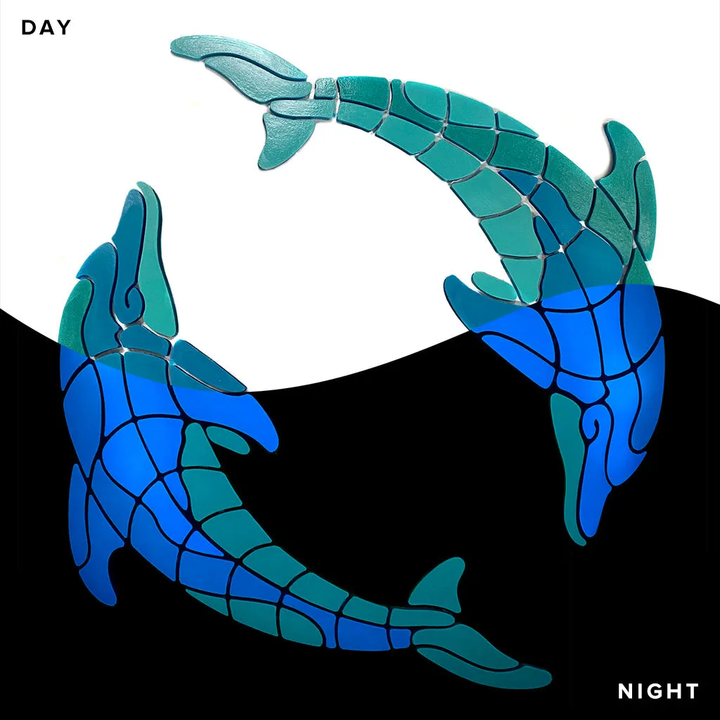 Playful Circle Dolphins - Glow in the Dark Pool Mosaics