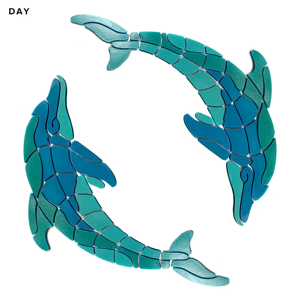 Playful Circle Dolphins - Glow in the Dark Pool Mosaics