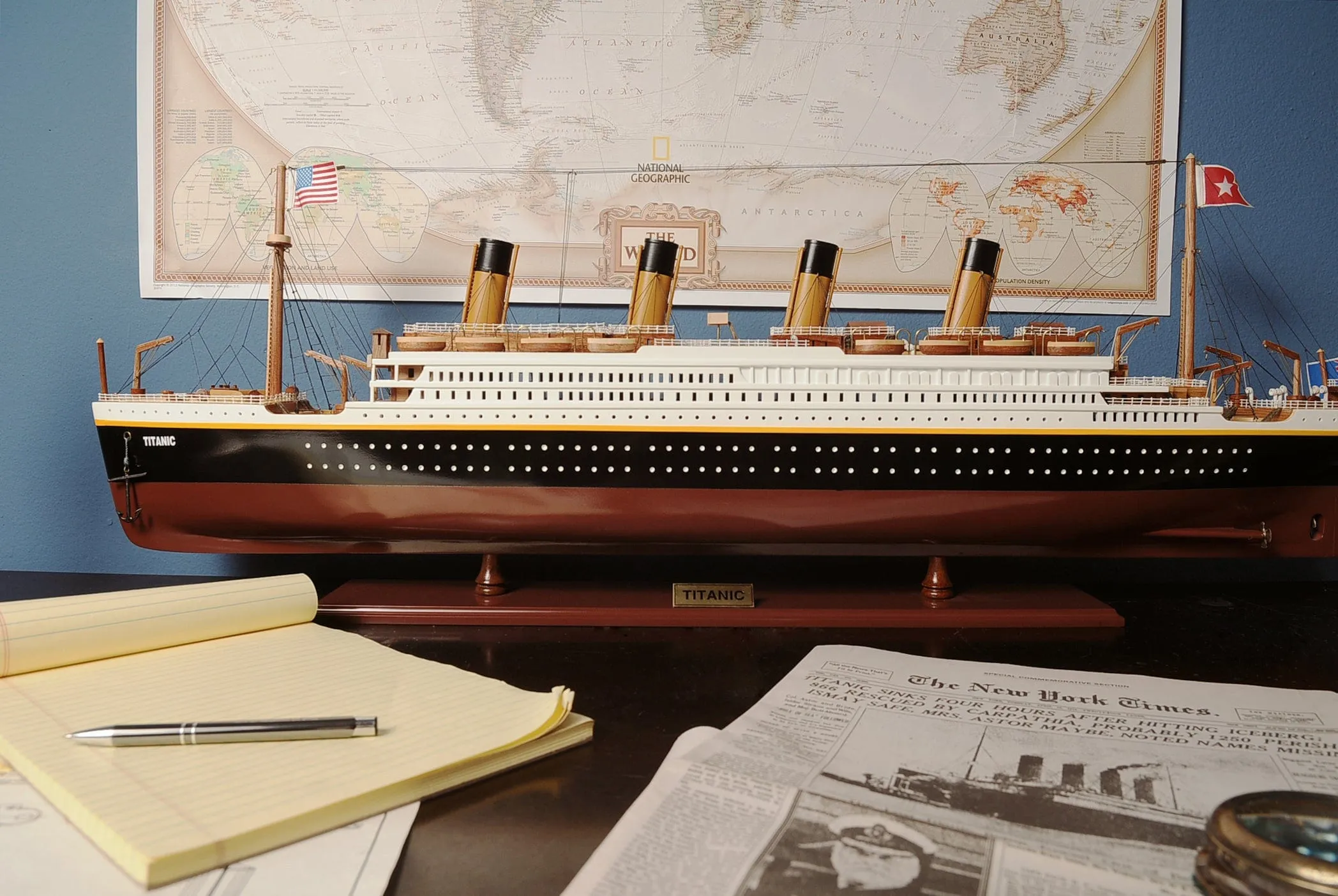 RMS Titanic Painted Large Passenger Ship Ocean Liner Wood Model Assembled