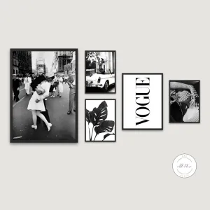 Set Of 5 Fashion Photography Gallery Wall PRINTABLE ART, Classy Black And White Prints, Fashion Posters, Sailor Kissing Nurse, Vogue Poster