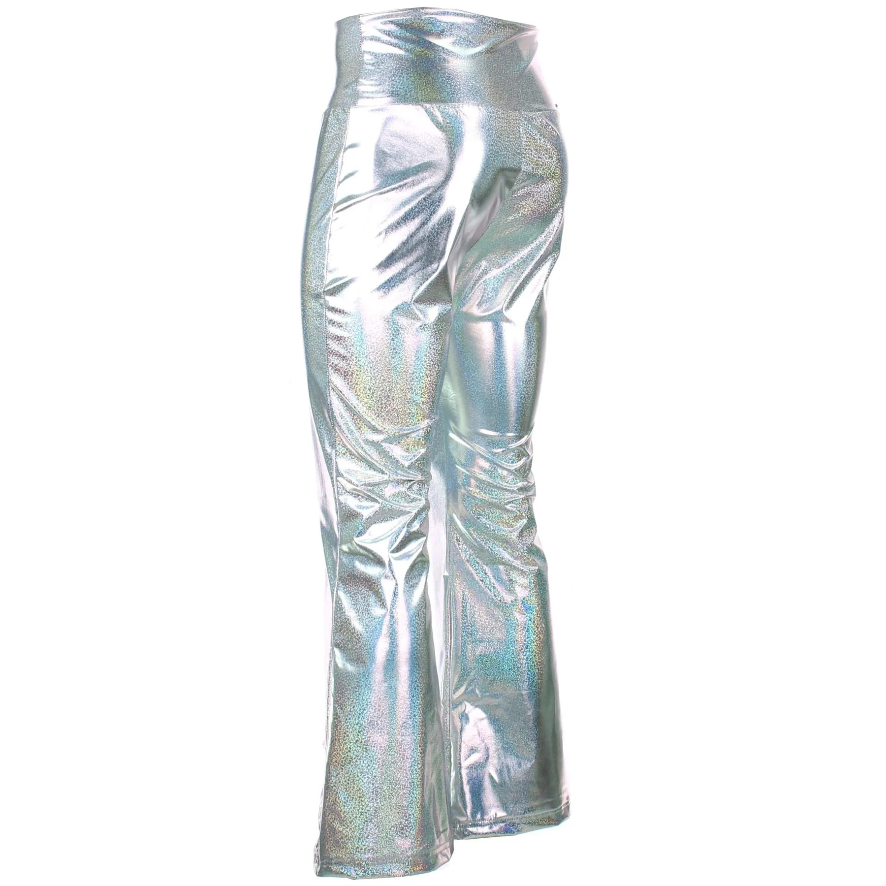 Shiny Metallic Flares Trousers - Silver