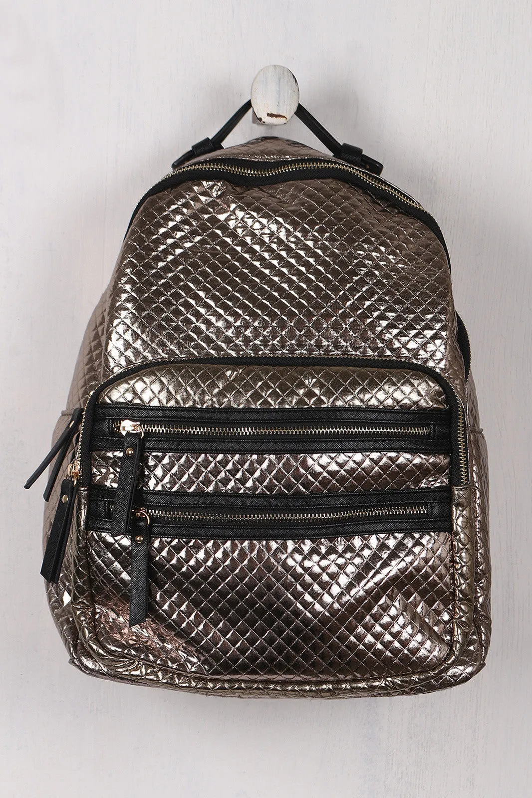 Shiny Metallic Quilted Backpack