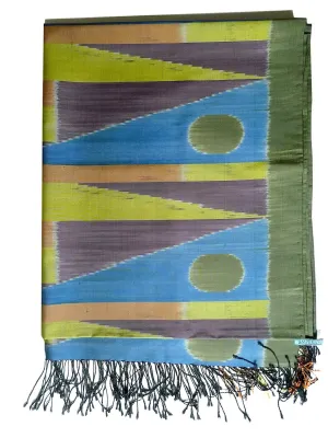 Silk Ikat Shawl Or Throw Olive Terracotta Colorblock