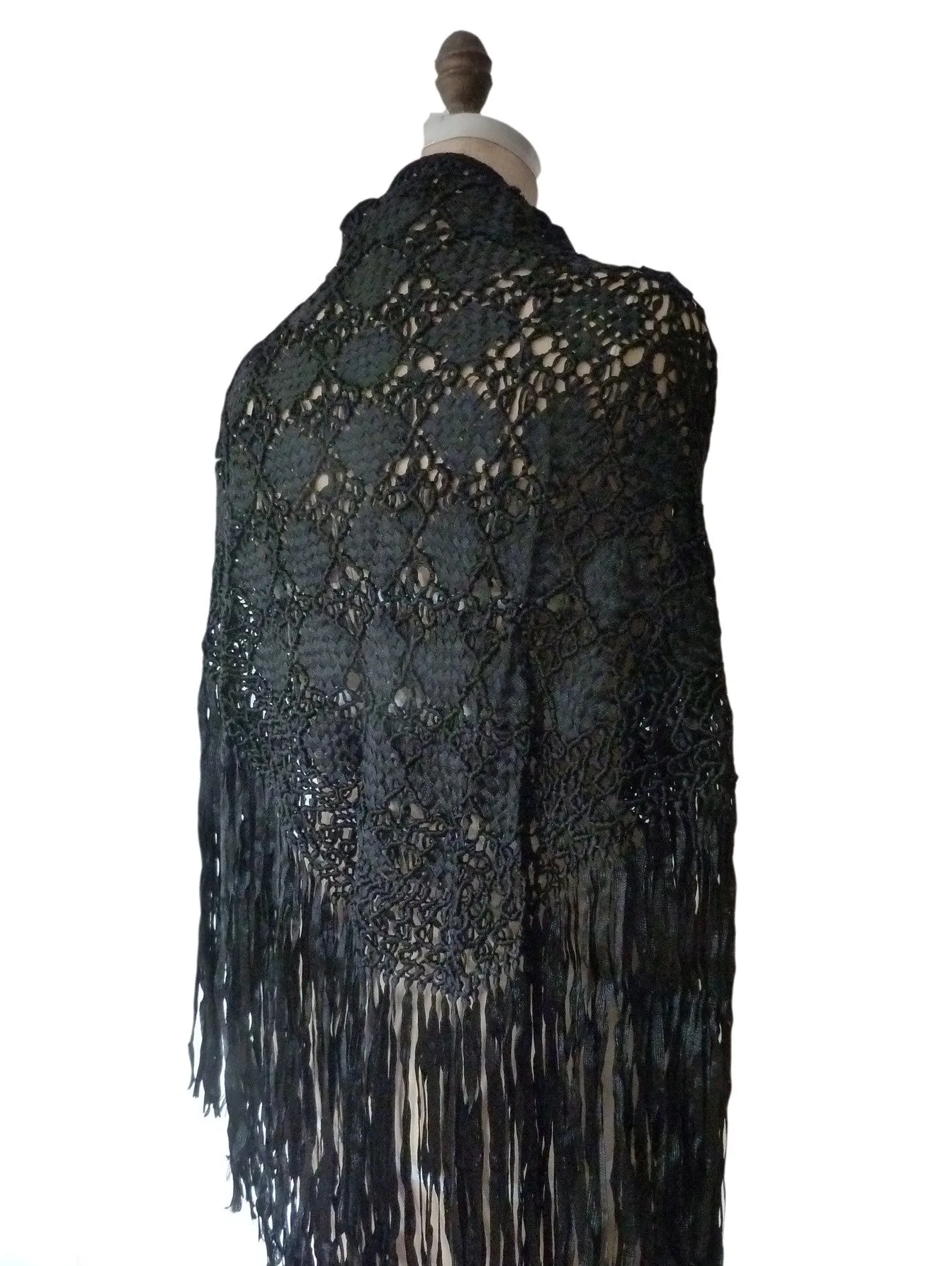 Silk Macrame Triangle Shawl Silver