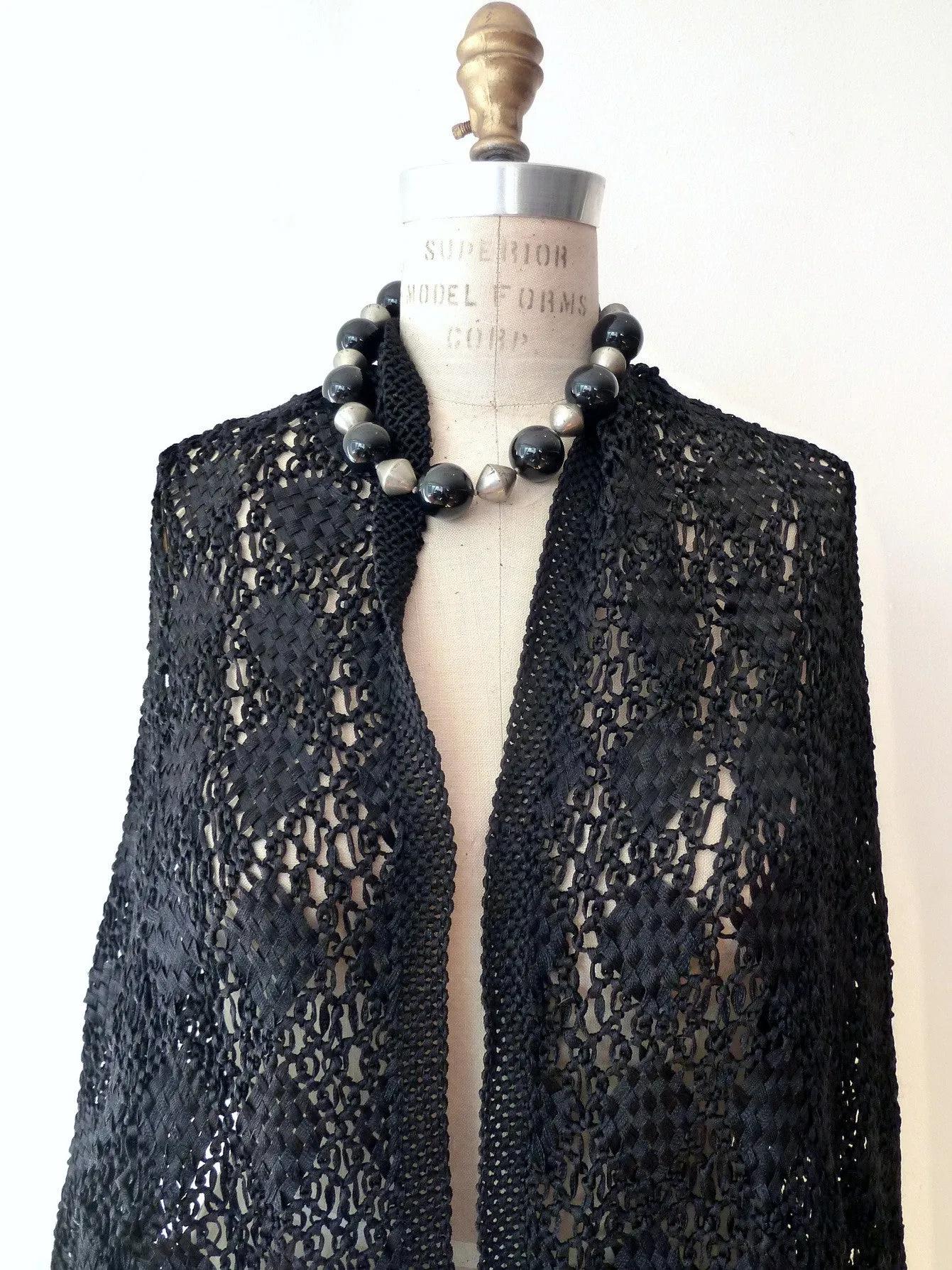 Silk Macrame Triangle Shawl Silver