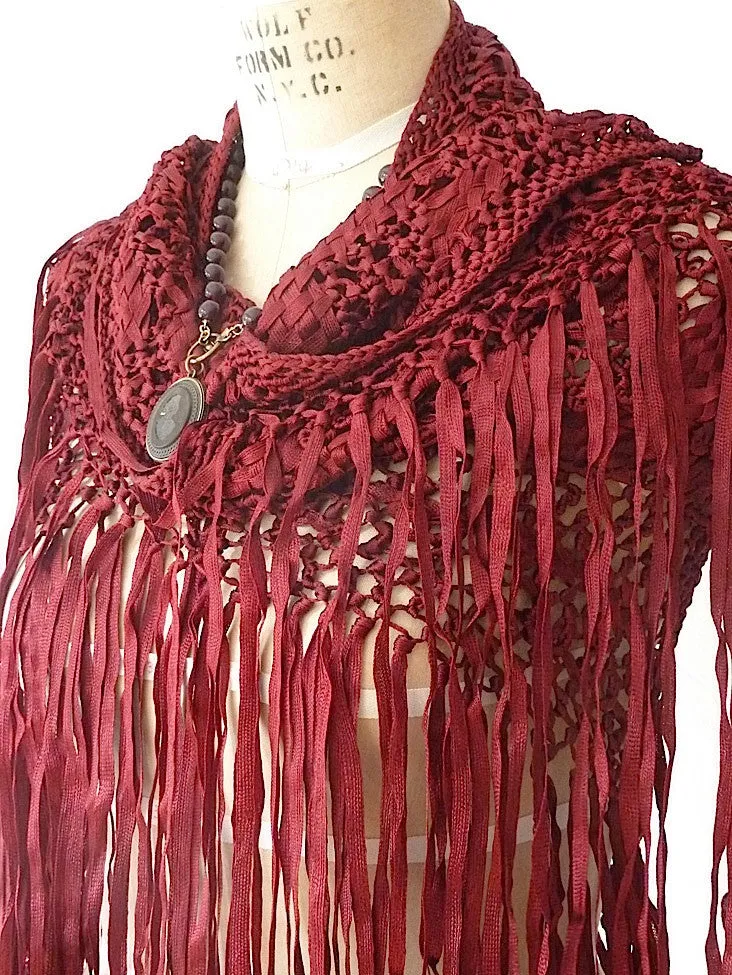 Silk Macrame Triangle Shawl Silver