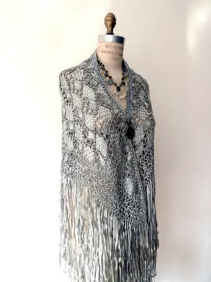 Silk Macrame Triangle Shawl Silver