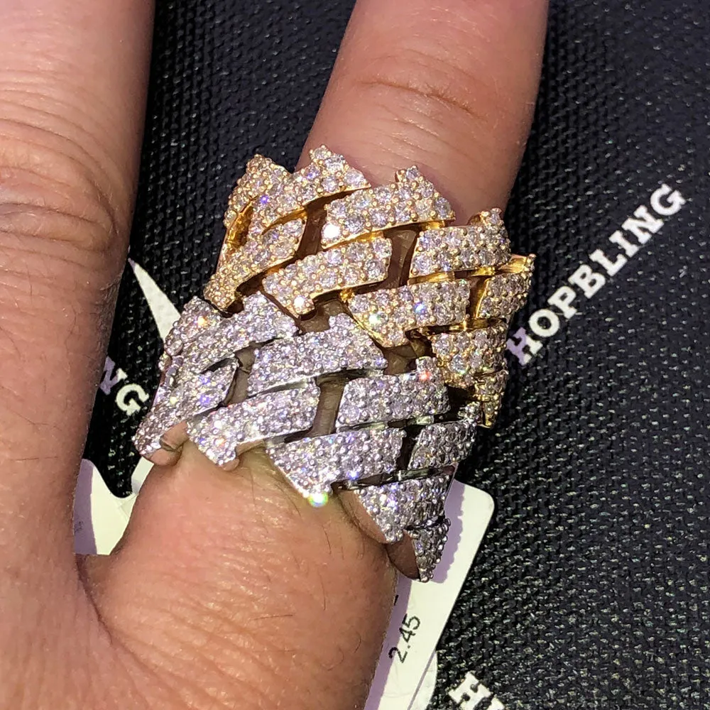 Spiked Cuban Diamond Ring 2.45cttw 10K Gold