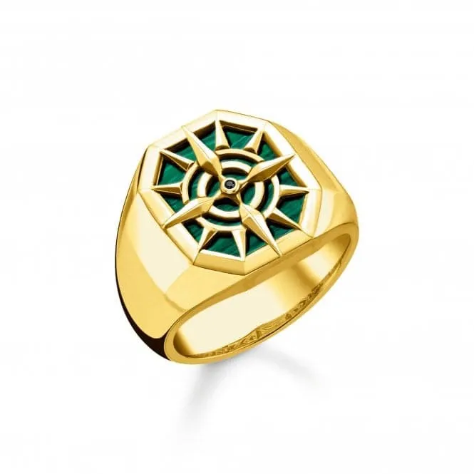 Sterling Silver Gold Plated Green Compass Ring TR2274-140-6