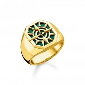 Sterling Silver Gold Plated Green Compass Ring TR2274-140-6