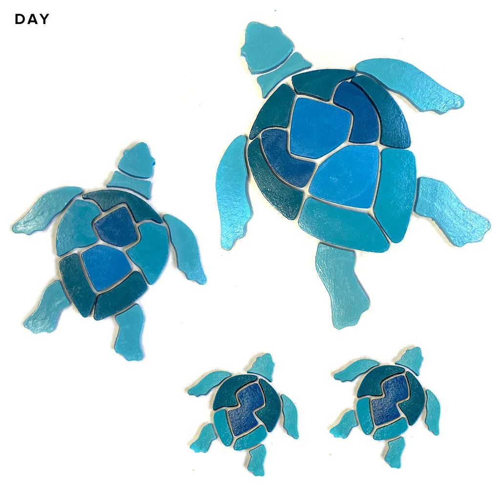 Swimming Turtle Family, Blue - Glow in the Dark Pool Mosaics - AquaBlu Exclusive!