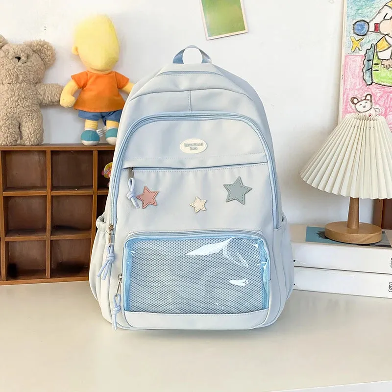 TAVIMART  -  Japanese Y2k Aesthetic Star Transparent Backpack Women Students Casual Kawaii Star Schoolbag Girl High-capacity Preppy Backpacks