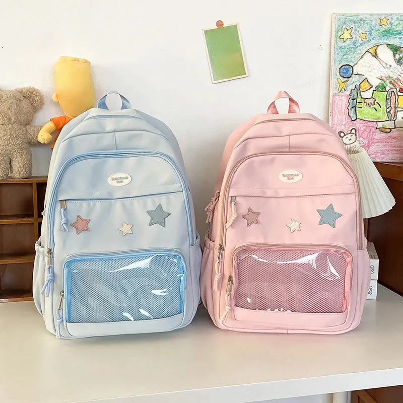 TAVIMART  -  Japanese Y2k Aesthetic Star Transparent Backpack Women Students Casual Kawaii Star Schoolbag Girl High-capacity Preppy Backpacks