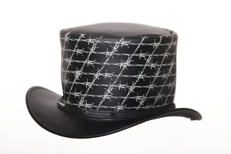 Top Hat Razor Wire Leather Top hat Spikes,Steampunk Top Hat,Gothic Top hat,Custom Leather Hat