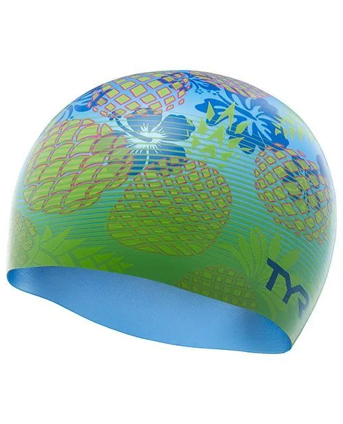 Tyr Silicon Swim Cap Pineapple Print Free 2 Colors Pink & Blue