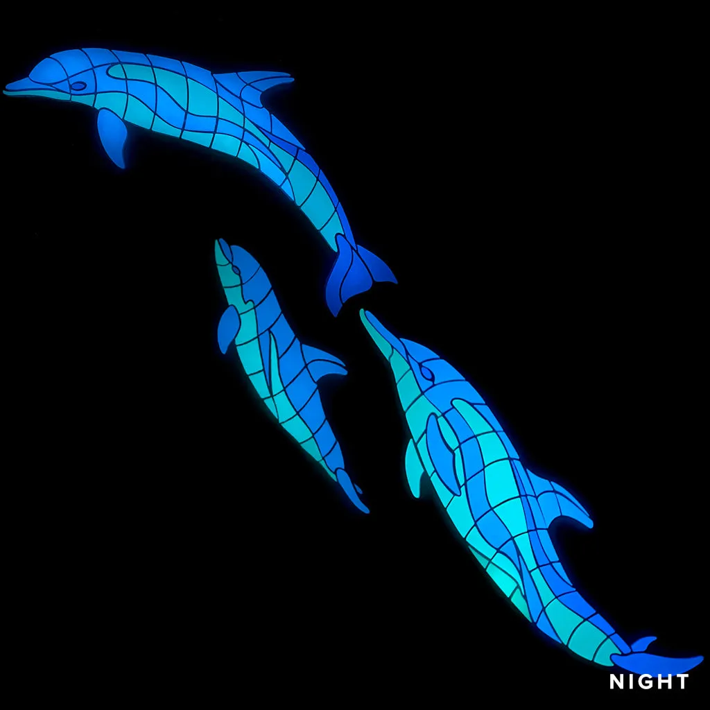 Wave Dolphins w/ Baby, Left - Glow in the Dark Pool Mosaics