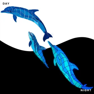 Wave Dolphins w/ Baby, Left - Glow in the Dark Pool Mosaics