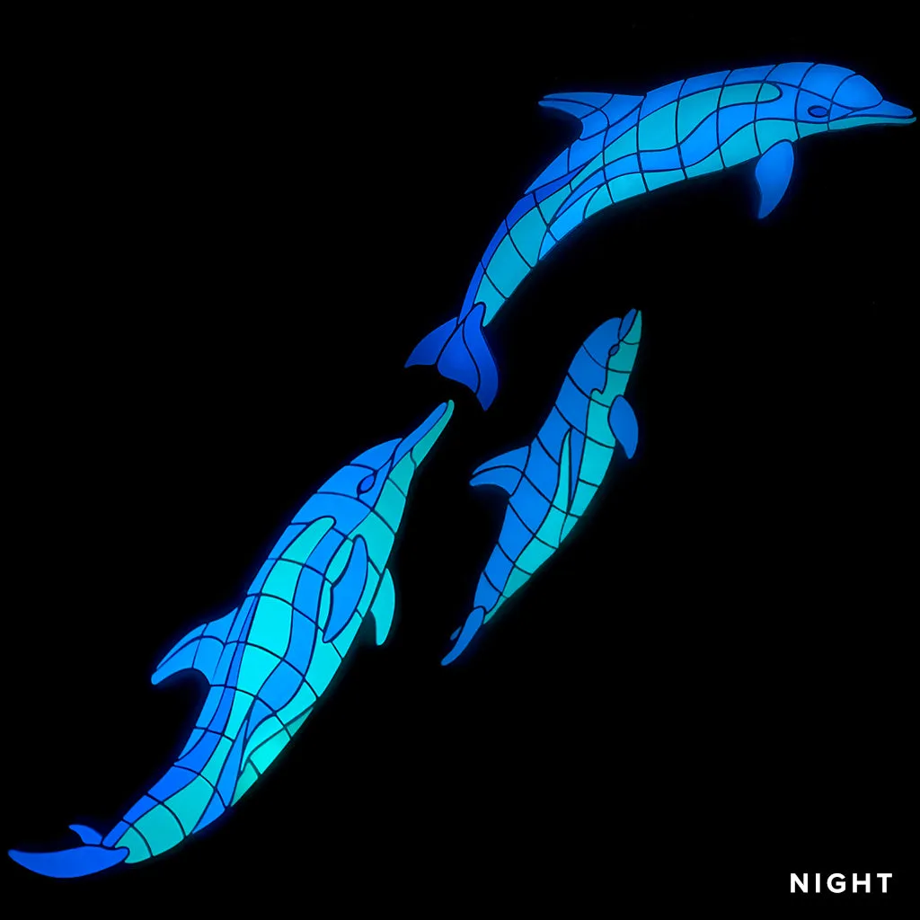 Wave Dolphins w/Baby, Right - Glow in the Dark Pool Mosaics