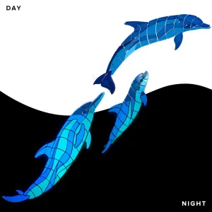 Wave Dolphins w/Baby, Right - Glow in the Dark Pool Mosaics